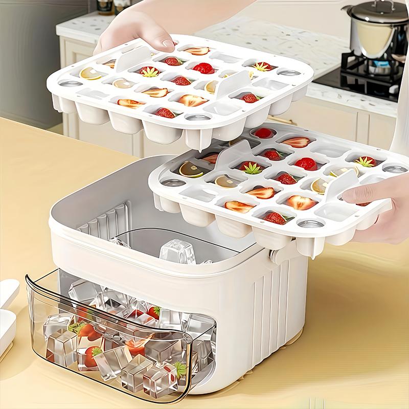 1 Double-layer Ice Cube Mold, Large-capacity Press-type Manual Refrigerator Ice Box, Quick Freezing In the Refrigerator
