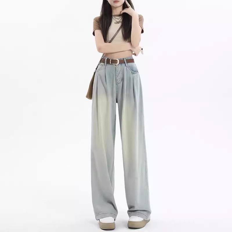 

Женские джинсы с высокой посадкой и прямыми штанинами - Коллекция Лето 2025: Тонкий, Универсальный, Удобный, Свободный, Драпирующийся, Стройнящий, Широкие брюки, Длина до пола. Medium