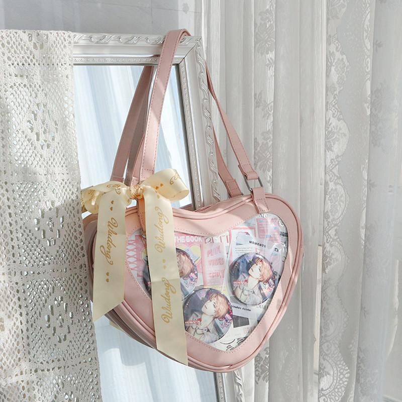 JIAERDI Lolita Transparent White Ita Bag Handbag Women New Heart Leather Crossbody Pain Bag Ladies Sweet Cute Messenger Bag 2025