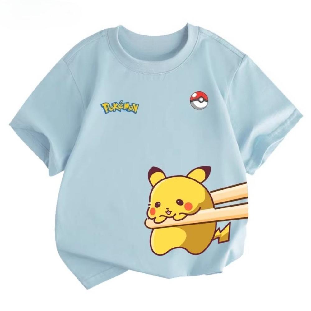 Potdemiel Estate Nuova T-shirt in Puro Cotone con Stampa Pikachu per Bambini, Ragazzi e Ragazze, T-shirt per Bambini Comoda e Traspirante