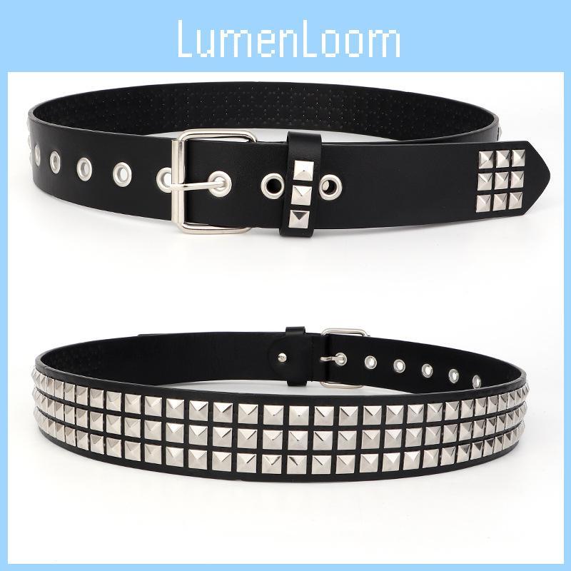 Leather Style Punk Belt With Three Row Hollow Square Buckle Bullet Head Design