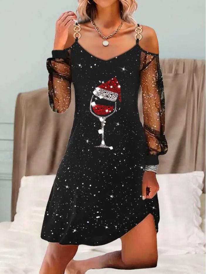 2023 Weihnachten Mesh Weinglas Damenkleid