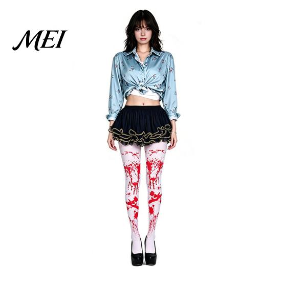 Zombie Party Dress with Blood Stains Halloween Print Costume for Women, Scary Apron, Hooded Horror Scene Photo Prop Cloak, Stockings Outfits