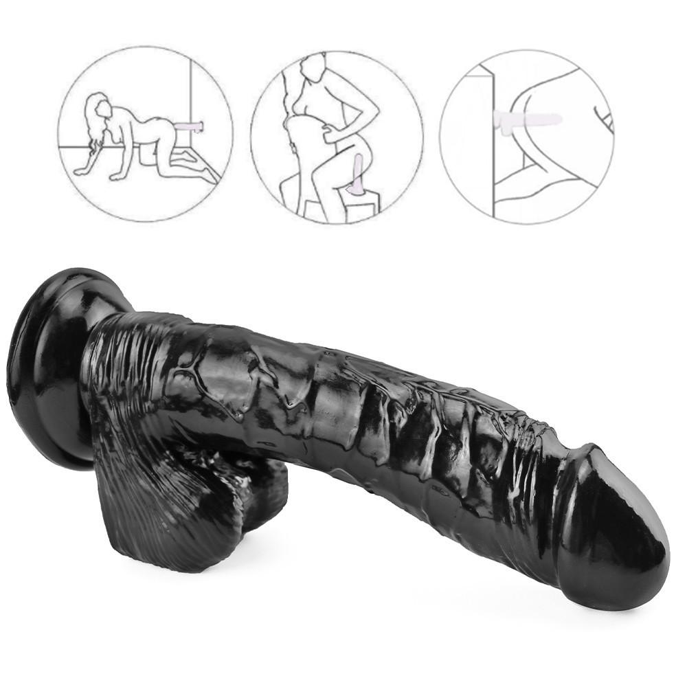 Black Realistic Dildo Convenient Realistic Penis Safe Use Realistic Penis ToyPVC Waterproof Suction Cup Dildo Toy for Home Adult
