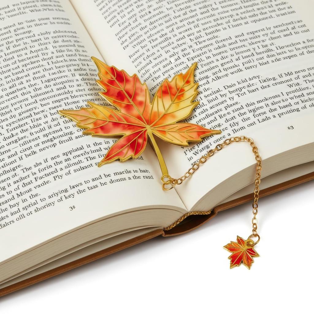 Rotes Ahornblatt Metall Lesezeichen mit Kette Emaille Kanadisches Souvenir Geschenk für Buchliebhaber Lehrer Mama Kollegen Goldfarben Herbst Seitenmarkierer f