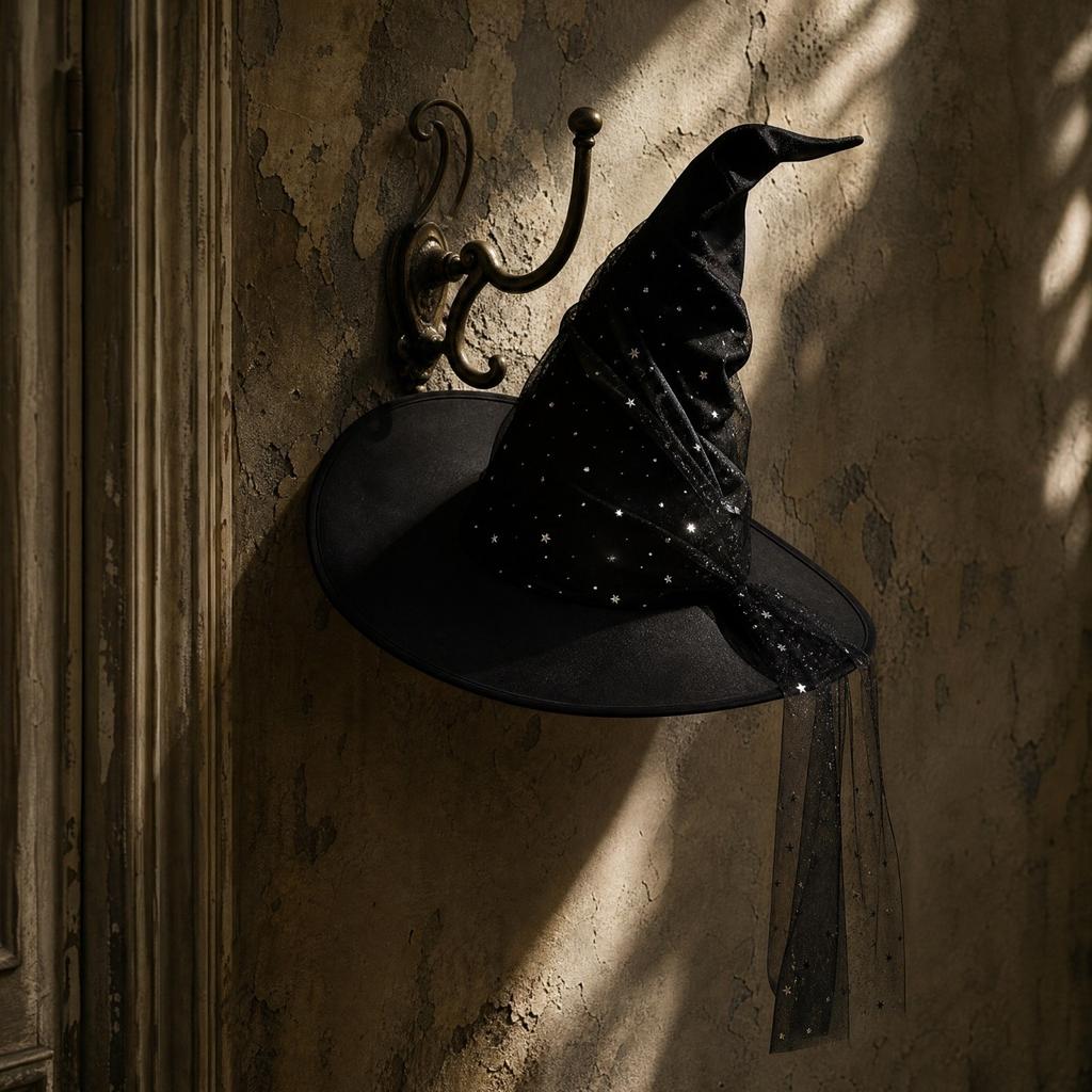 Black Pleated Mesh Witch Hat for Halloween