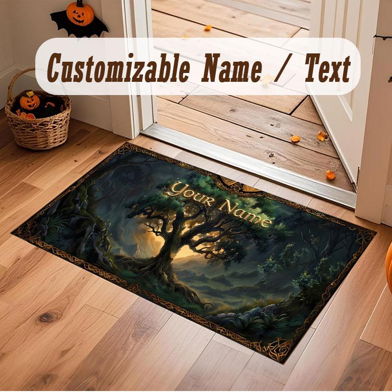 Mushroom Forest Theme Crystal Velvet Floor Rug Personalized Custom Name Text Warm Carpet Home Decoration