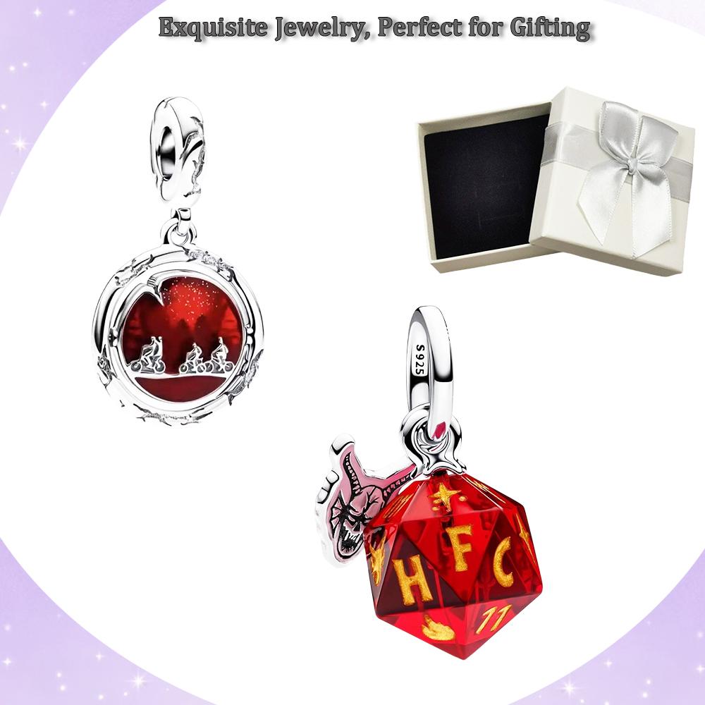 

Red Monster Flower Charm Bracelet 925 Silver Adjustable Hypoallergenic Trendy DIY Jewelry Bagged