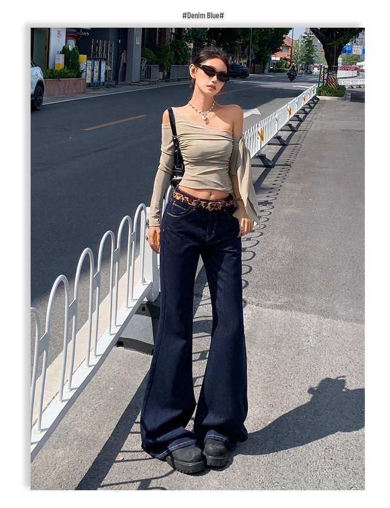 Women's Khaki Low-Waist Micro-Flare Jeans - 2025 Autumn/Winter Collection, Loose and Slimming Fit