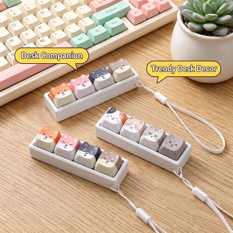 Cute Cat Relax Button Keycap, Kawaii Cat 4-Key Keyboard Fidget Toy For Friends Gift, Portable Fidget Keychain Fashion Bag Charm