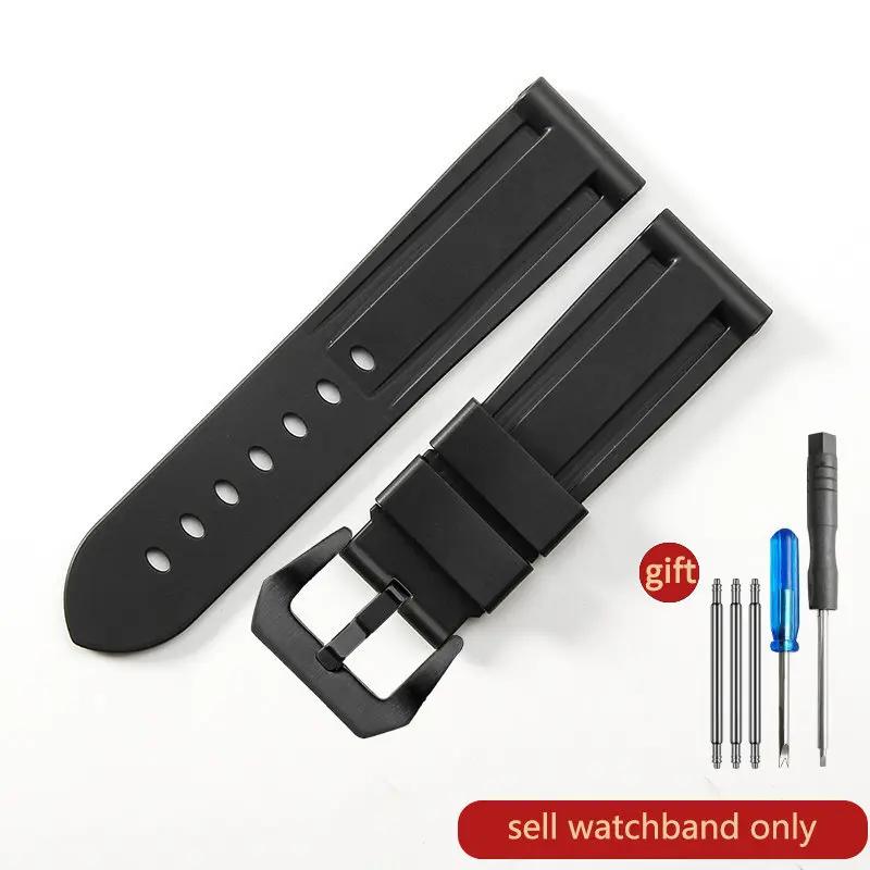 For Panerai Pure Color Natural Silicone Accessories Pam441 Diesel Suunto Solid Stainless Steel Black Buckle 24mm Watch Strap