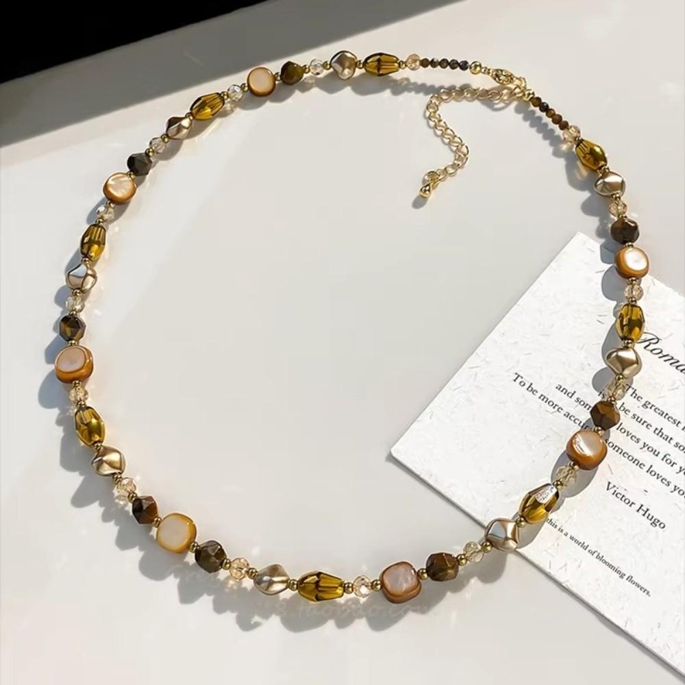 Handmade Necklace Beaded Sweater Chain Vintage Caramel Necklace  Jewelry Gift