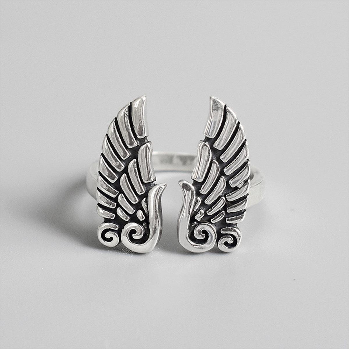 S925 Sterling Silver Distressed Wing Ring - Trendy Unisex Index Design (2022)