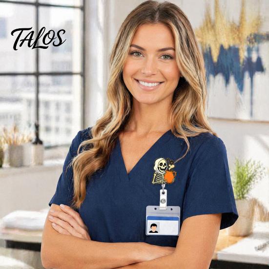 Personalized Badge Holder Halloween Retractable Reel, Skeleton And Pumpkin Design, Acrylic ID Card Office Id with Sturdy Metal Clip for Nurses
