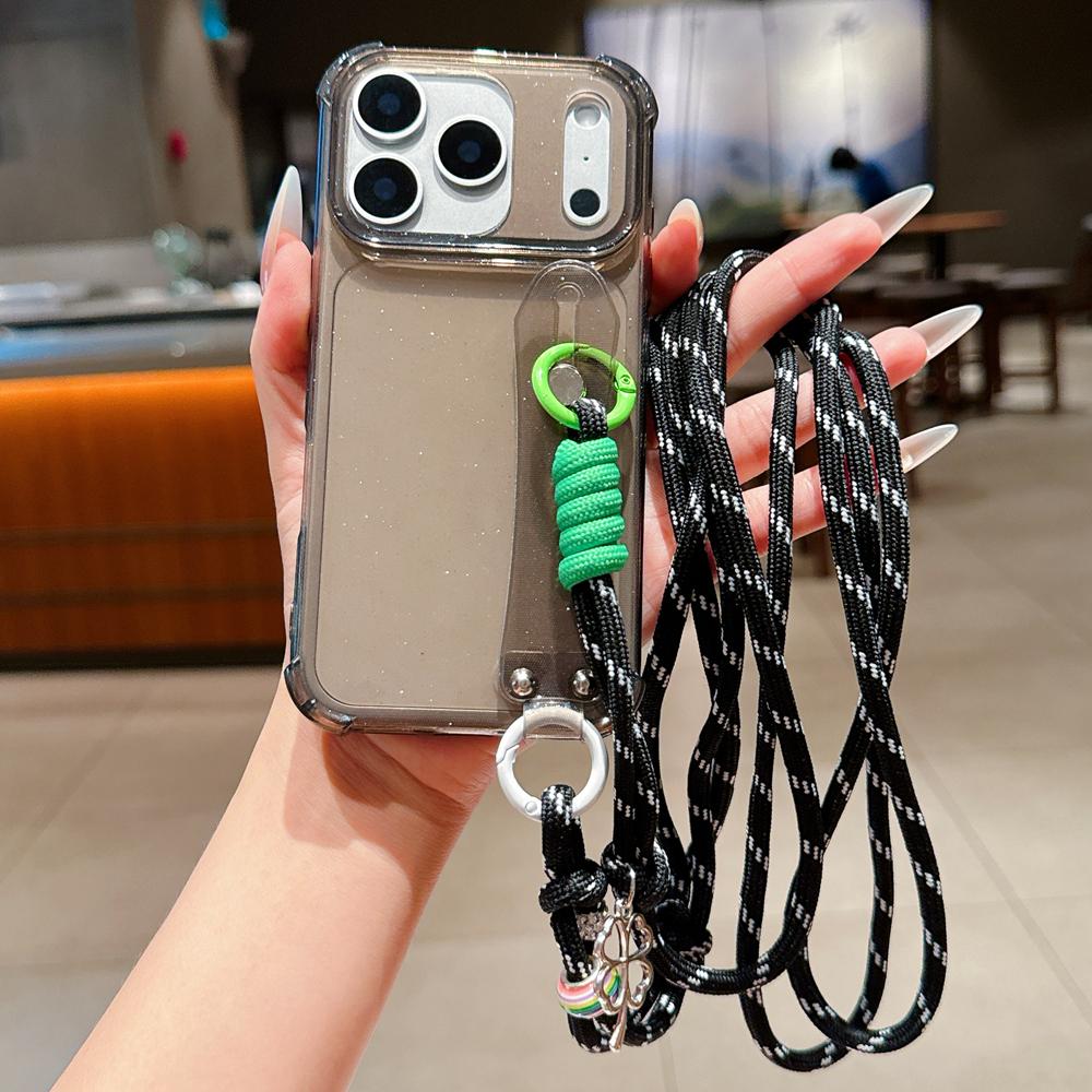 KEYSION Crossbody Wrist Strap Transparent Phone Case for iPhone 13 14 15 16 17 Pro Max Air 16 Plus Long Lanyard Shockproof Cover