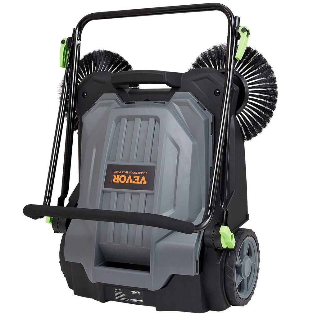 Walk-behind Hand Push Floor Sweeper, 25.6" Sweeping Width Floor Sweeper Manual Non-Electric, 5-Gallon Waste Container, Angle & Height Adjustable