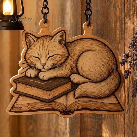 Retro Bookshelf Light Vintage with Cat Sleeping on Book Design, Lantern Rustic Metal Wall Lamp for Reading, Decorative LED Study Room Library