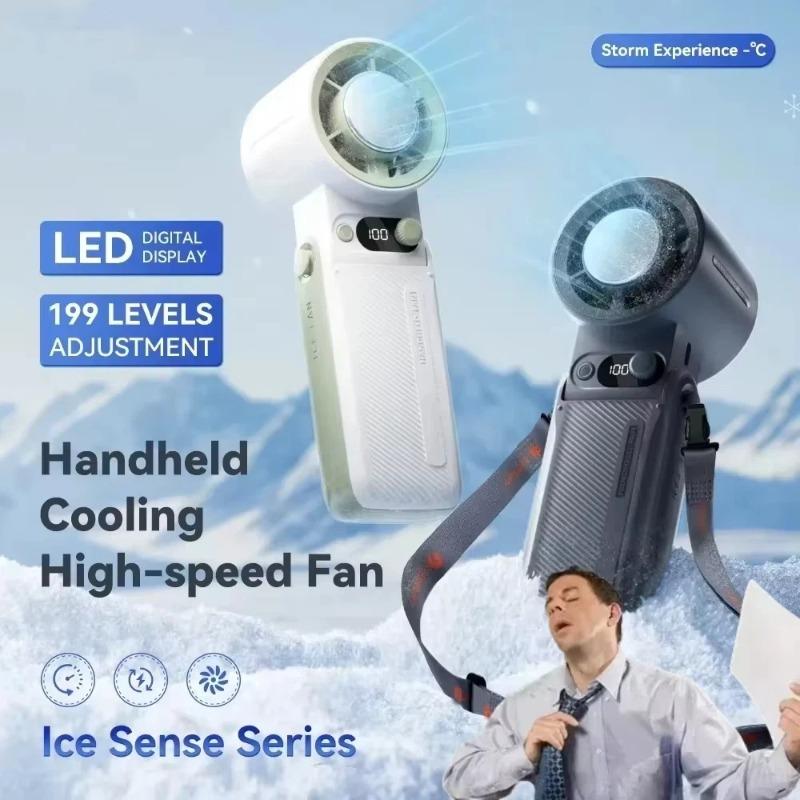 Tragbarer Handventilator Starker Wind 199 Gänge Windgeschwindigkeit LED Digitalanzeige Einstellbar Turbo Tragbar Outdoor Handheld