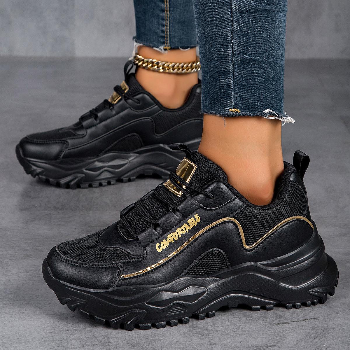 

TUINANLE/парная обувь на платформе для женщин, дышащие повседневные кроссовки на массивной сетке, мужские спортивные туфли на толстой подошве 43 чёрный