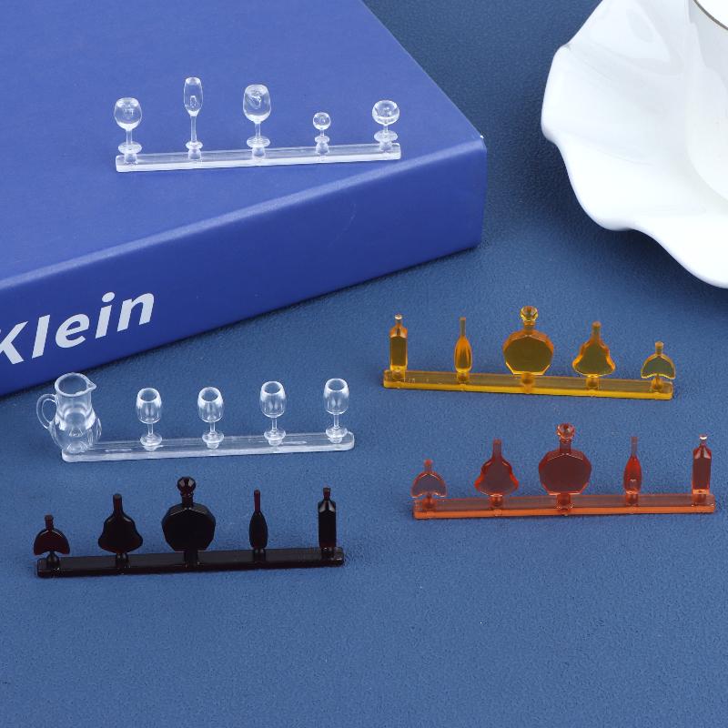 Miniatur-Weinglas und Flaschen-Set 1:12 Maßstab Puppenhaus Zubehör Transparent Mini Barware Modell Für Puppenhaus Bar Dekoration