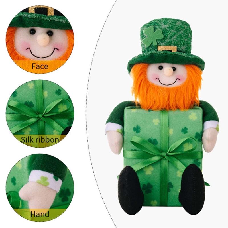 2 stuks Unieke Beeldjes Patrick's Day Kabouters Kleurrijke Poppen Accent voor Eettafel of Bureau Geluksblad Decoraties