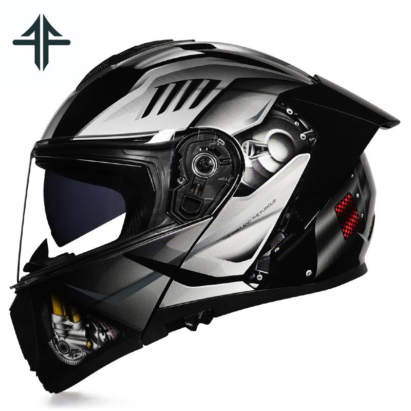 FF Modular Motorcycle Helmet Full Face Flip Up Robot Design Double Visor DOT Approved Motocross Racing Helmet for Men Women