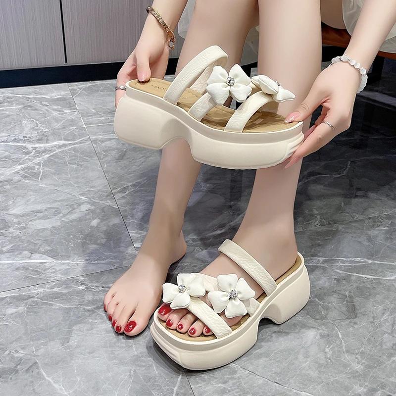 Fashion 7.5CM Designer Women Summer Chunky Sandals Platform Slippers High Heels Ladies Slides Beach Flip-Flop Woman Sandalias De Mujer