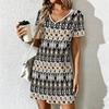 Mode d'été pour femmes Robe à col en V à manches courtes avec imprimé géométrique rétro Jupe courte sexy Robes