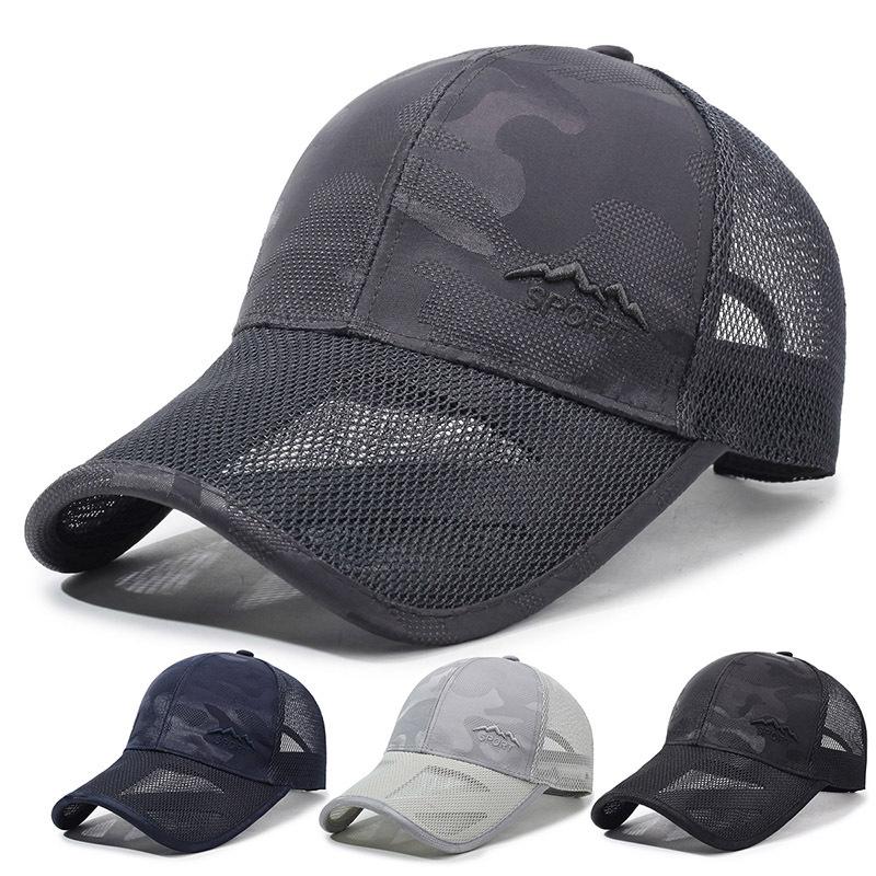 

Spring Camouflage Net Cap Men s Baseball Cap Outdoor Breathable Sun Hat Sunscreen Cap темно-синього кольору