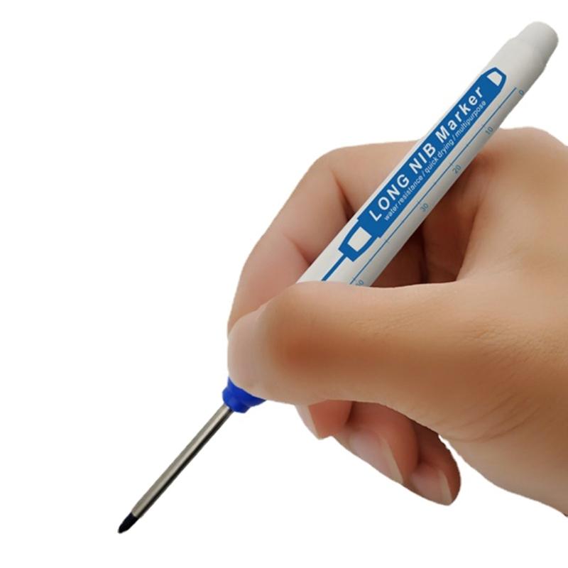 3Pcs Deep Hole Marker Pen 30mm Long Tip Marker Carpenter Marker Waterproof Drill Hole Marker Woodworking Mark Tool