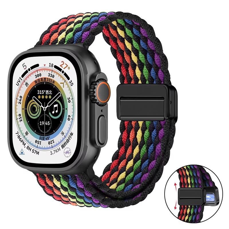 Nylon Braided Band For Apple Watch Series Ultra 3 2 1 49mm 11 10 46mm 42mm 9 8 7 45mm 41mm Magnetic Strap iWatch 6 5 SE 44/40mm Belt