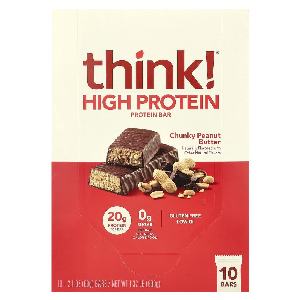Denken!, High Protein Riegel, Chunky Erdnussbutter, 10 Riegel, 60G (2.1Oz) Jeder