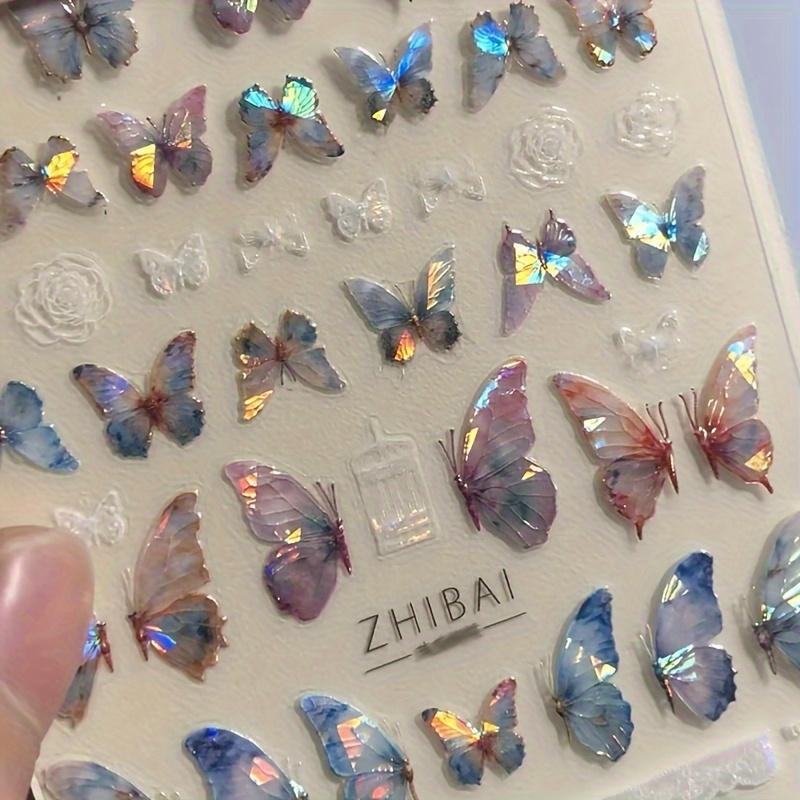 1set 5D Embossed Laser Butterfly Design Nail Art Stickers, Spring Nail Art Decals for Nail Art Decoration,Self Adhesive Nail Art Supplies