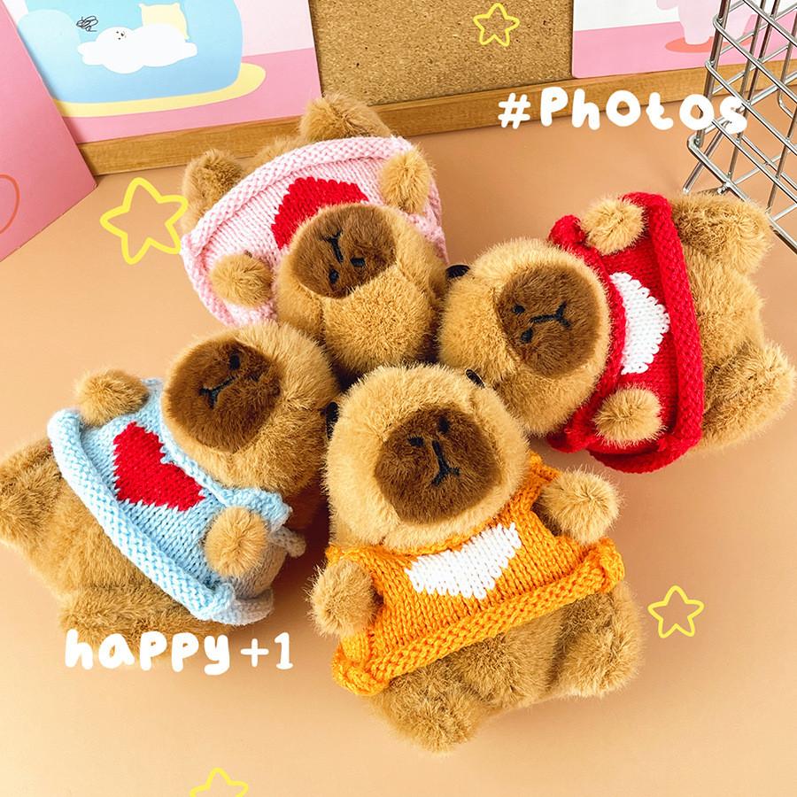Knit Pattern Heart Sweater Capybara Plush Stuffed Toy Animal Doll Keychain Gifts