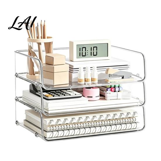 Stationery Storage Tray Clear Acrylic File Organizer Tray 1/2/3/4/5 Tier Paper Ducument Stackable Desktop Box Office Supplies Desk Rack Small