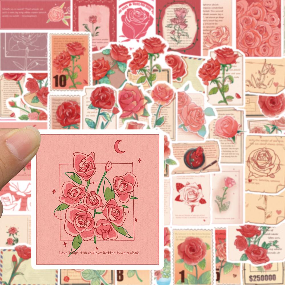 10/30/50pcs Cute Cartoon Red Rose Letter Stickers Vintage Aesthetic Graffiti Decals DIY Luggage Helmet Phone Sticker Decoration
