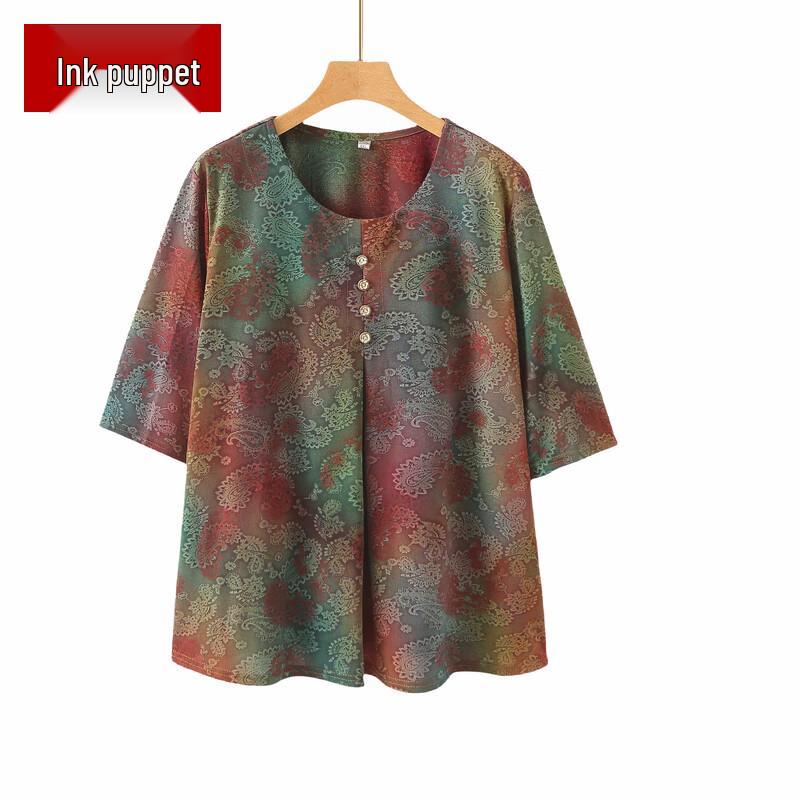 Mooou Plus Size Women s Paisley 3/4 Sleeve T-Shirt 6XL