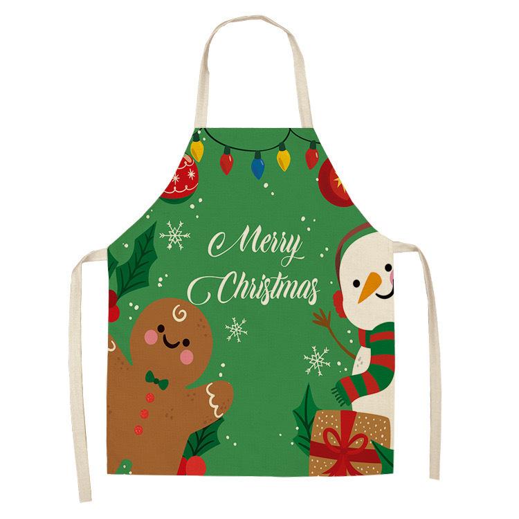 Christmas Snowflake Reindeer Gingerbread Man Print Linen Apron Sleeveless Dirty Resistant Cooking Bib 47x38cm 68x55cm