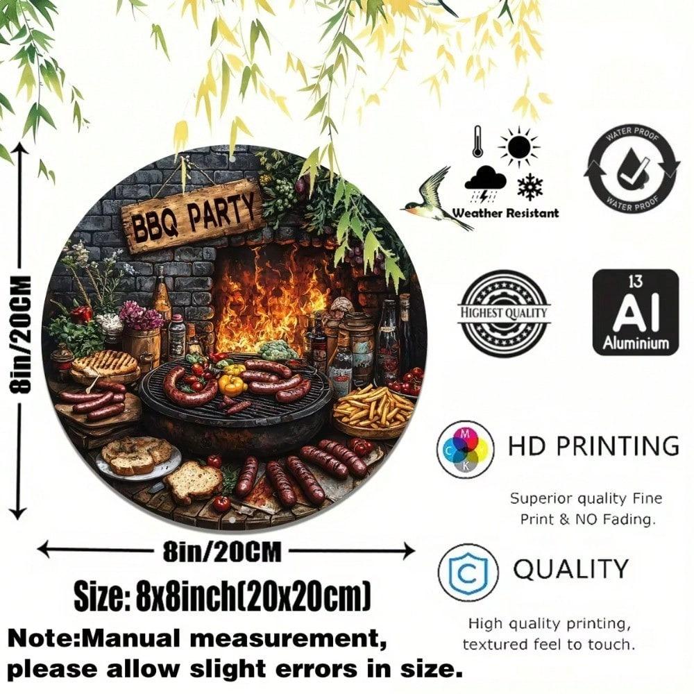 Wolvor 8-calowy Znak Ścienny BBQ Metalowa Sztuka Kuchenna Zewnętrzny Grill Impreza w Ogrodzie Prezent na Parapetówkę