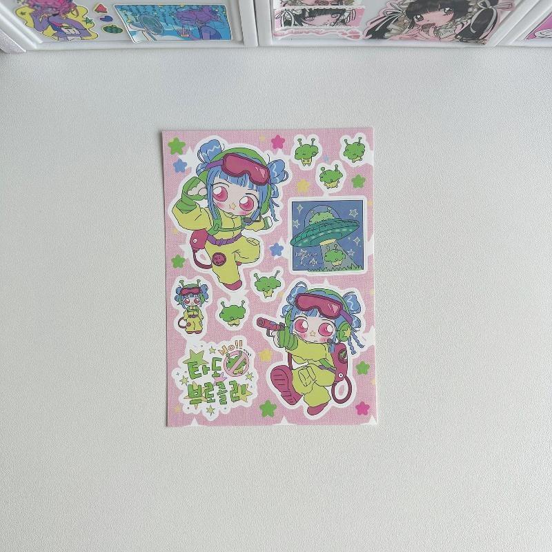 1/8 Sheets Cute Cartoon Cool Girl Character Stickers For Hand Account Diary Notebook Scrapbook Diy Decor