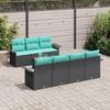 Garden Sofa Set 8 pcs Black and Turquoise Poly Rattan