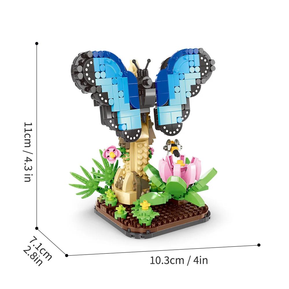 

Творческий набор для строительства коллекции насекомых, серия животных, джунгли, переход, цветы, кусты, бабочки, набор для строительства, 466 деталей, микро boxxed