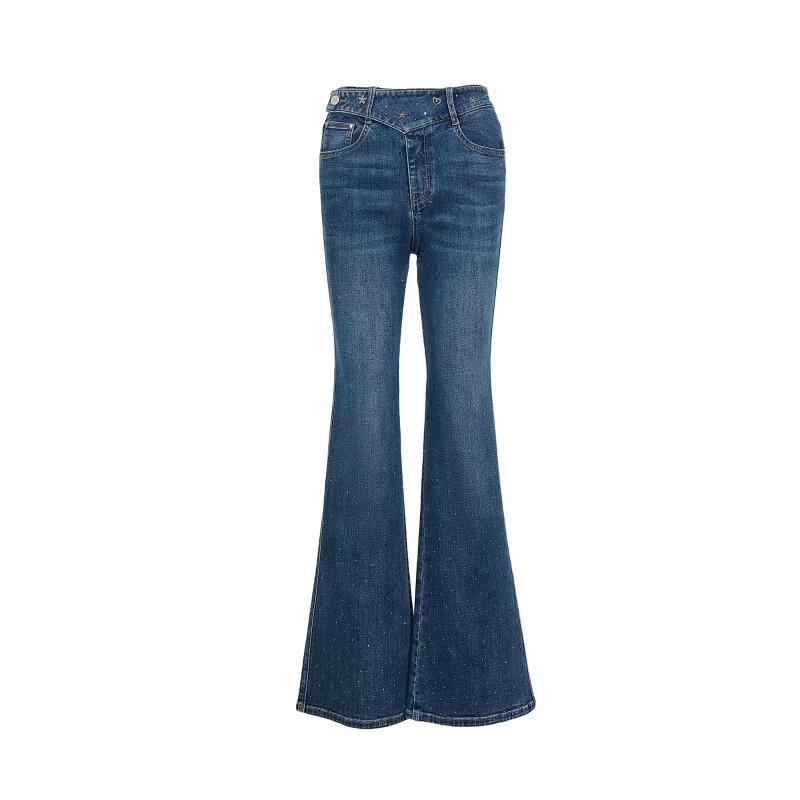 VEROMODA Women's Rhinestone Slant Waist Flared Jeans