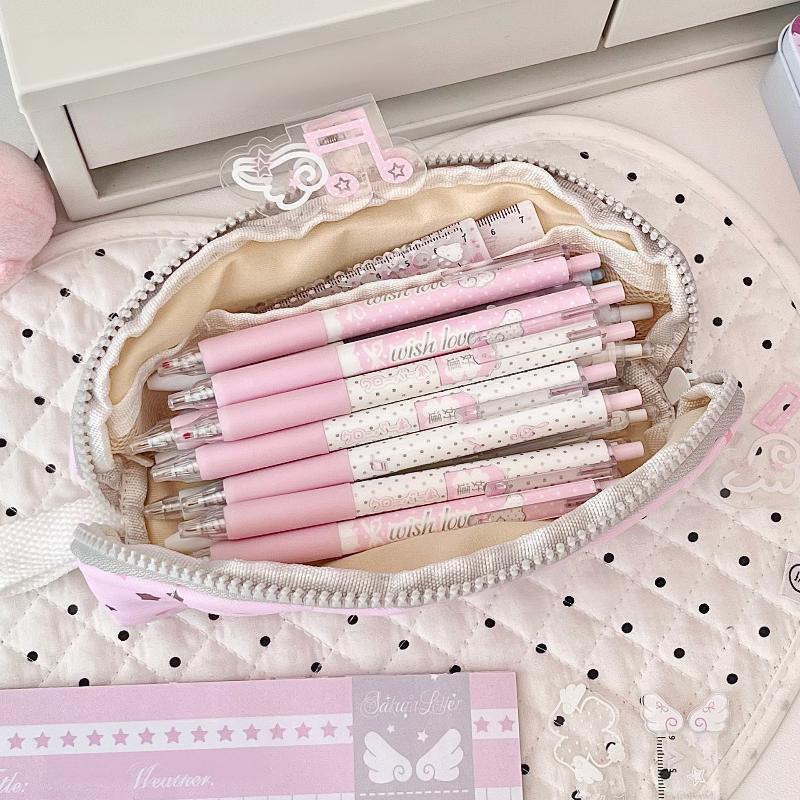 Polka Dot Pencil Case Minimalist Korean Style Large Capacity Portable Stationery Organizer for Office Desktop Storage Use