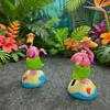 Cute Flamingo Solar Car Ornament Plastic Dashboard Decor with Automatic Swing Hawaiian Grass Skirt Design Car Desk Seaside Decoration Novelty Gift