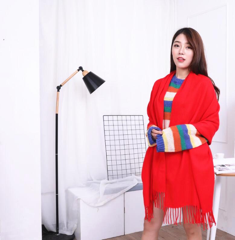 Women's and Men's Thick Warm Cashmere-Like Scarf - Autumn Winter Korean Style with Tassels, Solid Color