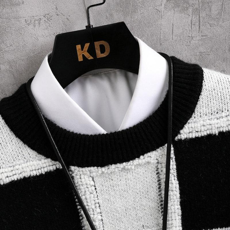 Winter Men's Pullovers Sweaters Thick Warm Sweater Men Plaid Pull