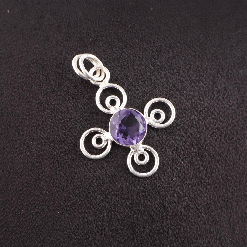Handmade 925 Sterling Silver Jewelry Amethyst Gemstone Cross Pendant For Women PP-41-2