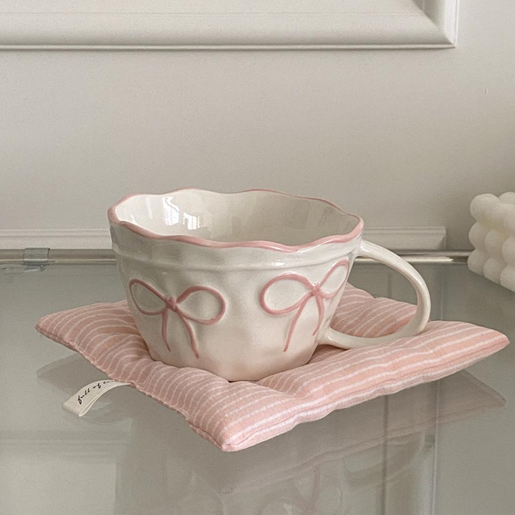 1Pc Bow Ceramic Mug, Exquisite and Simple Bow Large Capacity Couple Cup, Suitable for Home Decoration, Home Drinking Water, Candlelight Dinner,