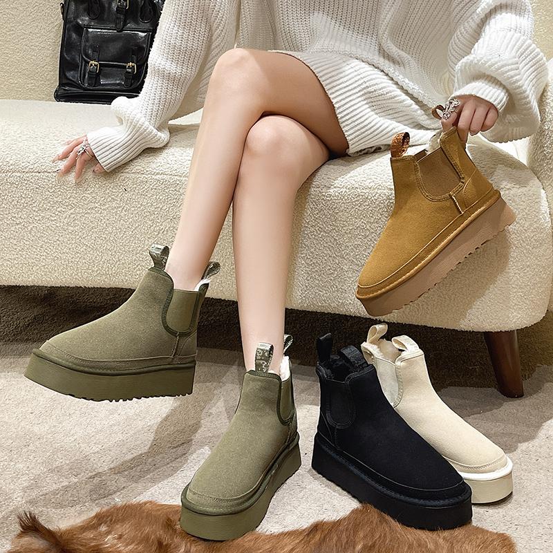 Fashion Autumn and Winter Women's Snow Boots New Flat Bottom Warm Cotton Ankle Boots Shoes Casual Plush Solid Short Botines for Women